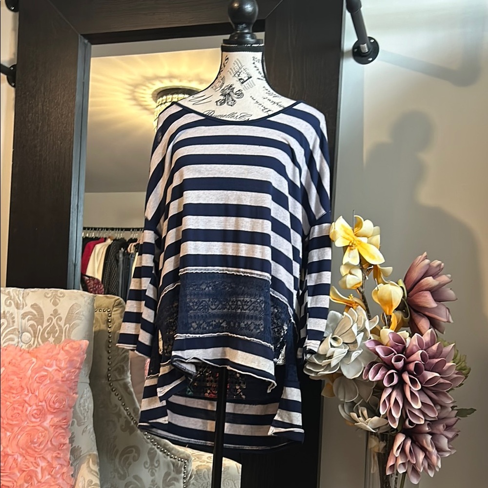 Blue and White Oversized Striped Tunic